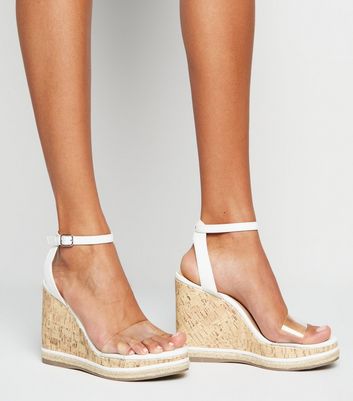 clear strap cork wedges