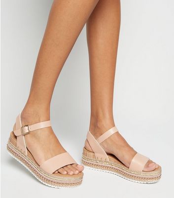 Image of Pale Pink Leather-Look Woven Flatform Sandals New Look