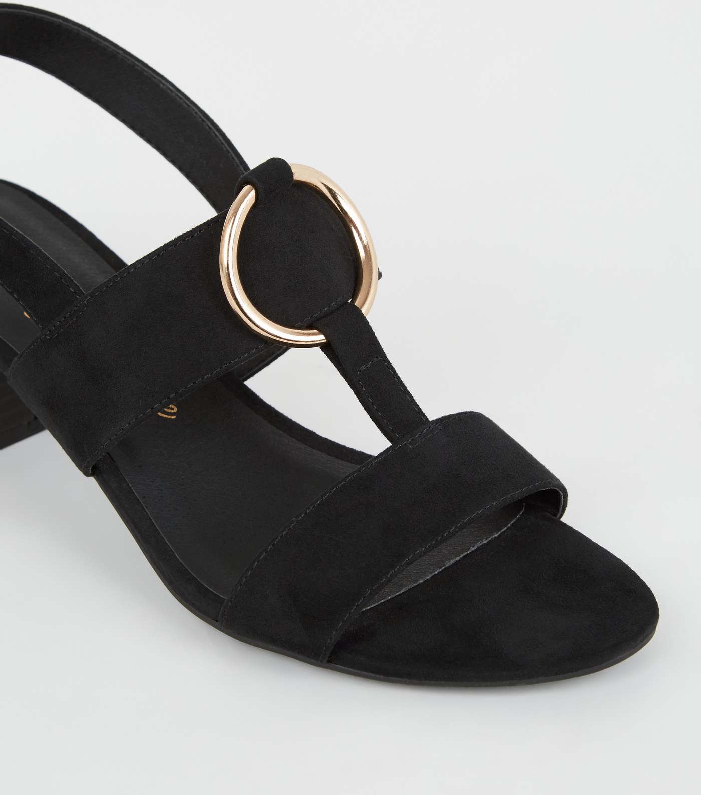 Black Suedette Ring Strap Block Heel Sandals Image 3