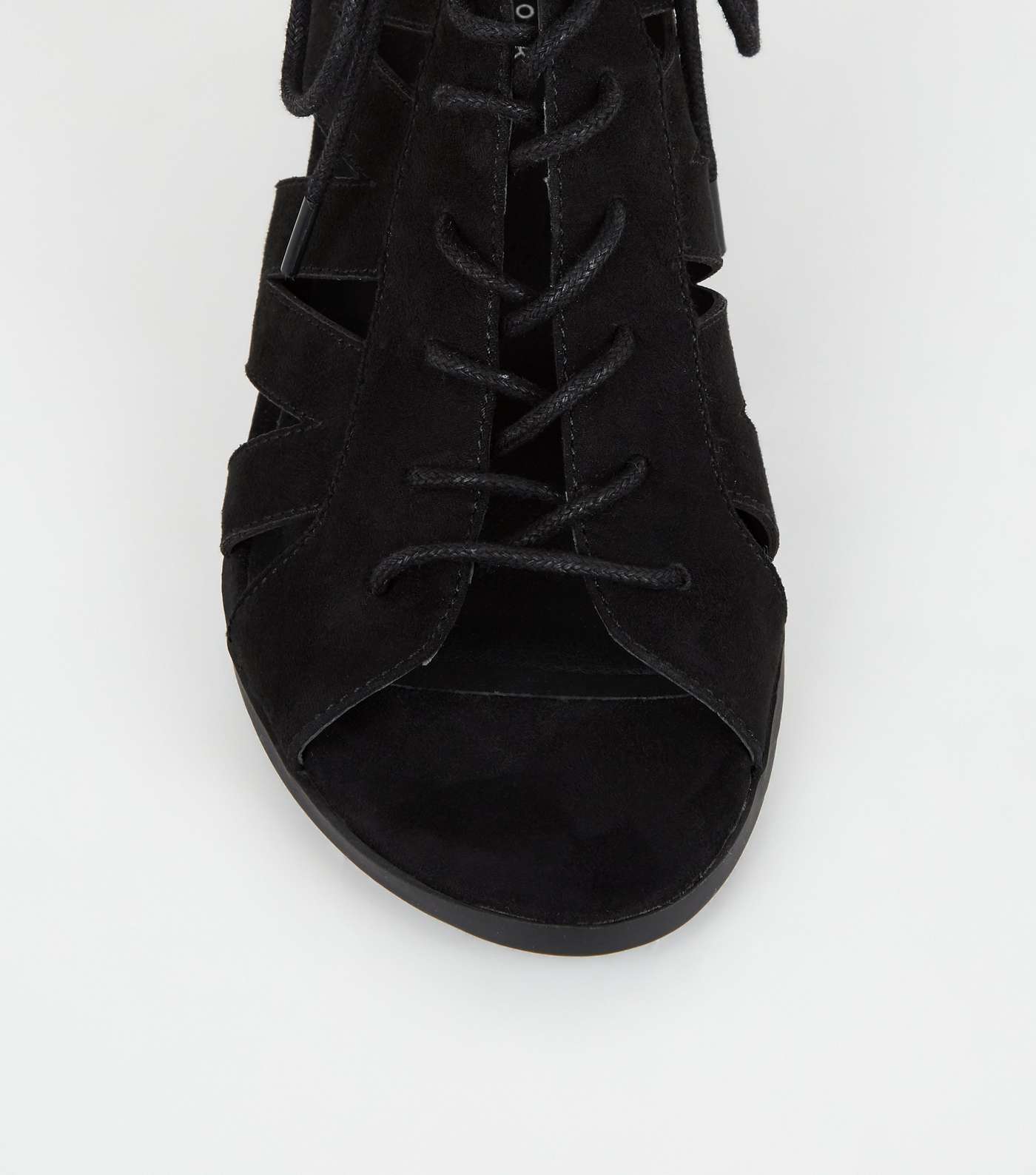 Black Suedette Lace Up Ghillie Block Heel Sandals Image 3