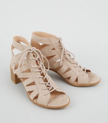 Light Brown Suedette Lace Up Ghillie Sandals New Look