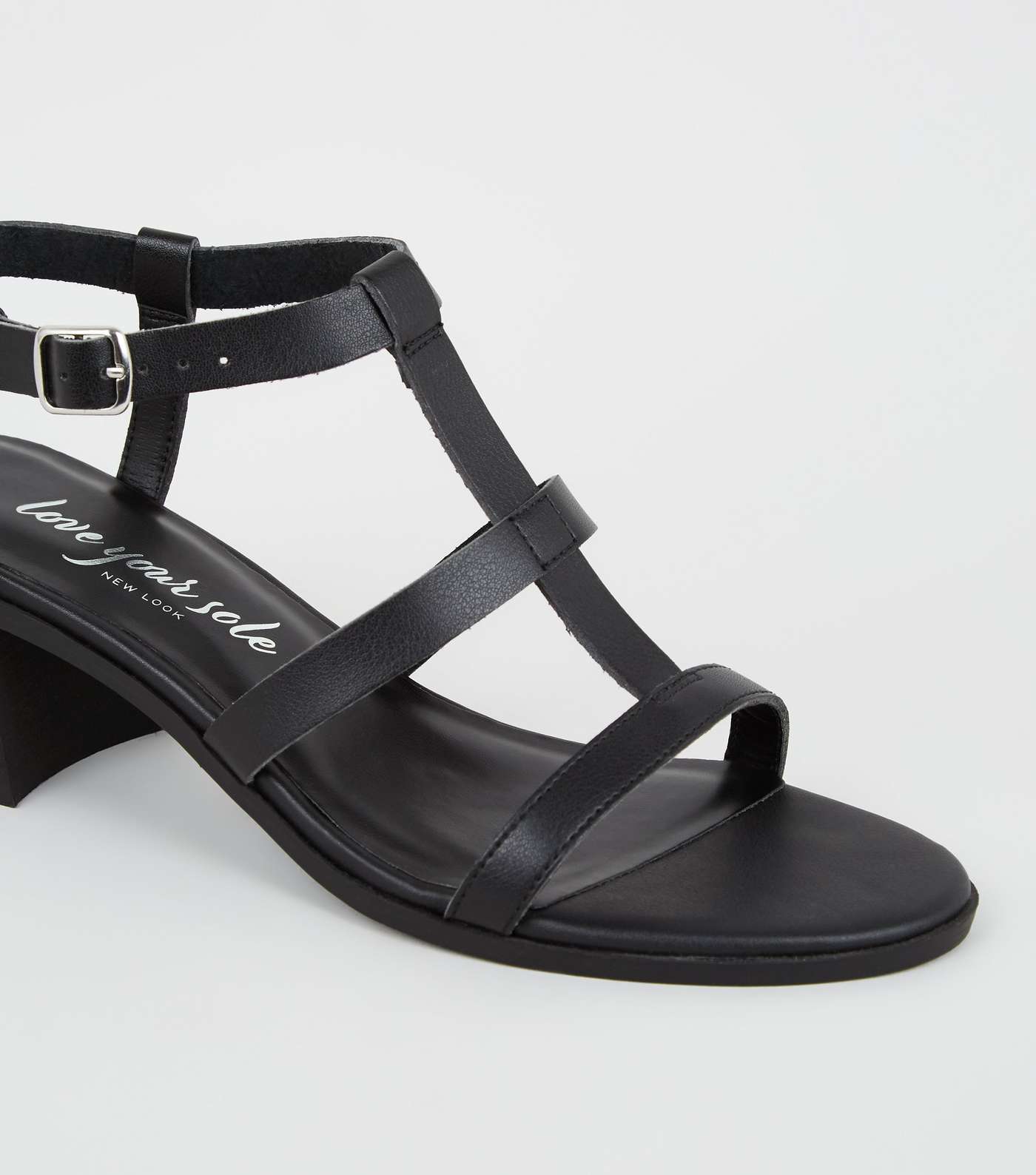 Black Leather-Look Block Heel Gladiator Sandals Image 3