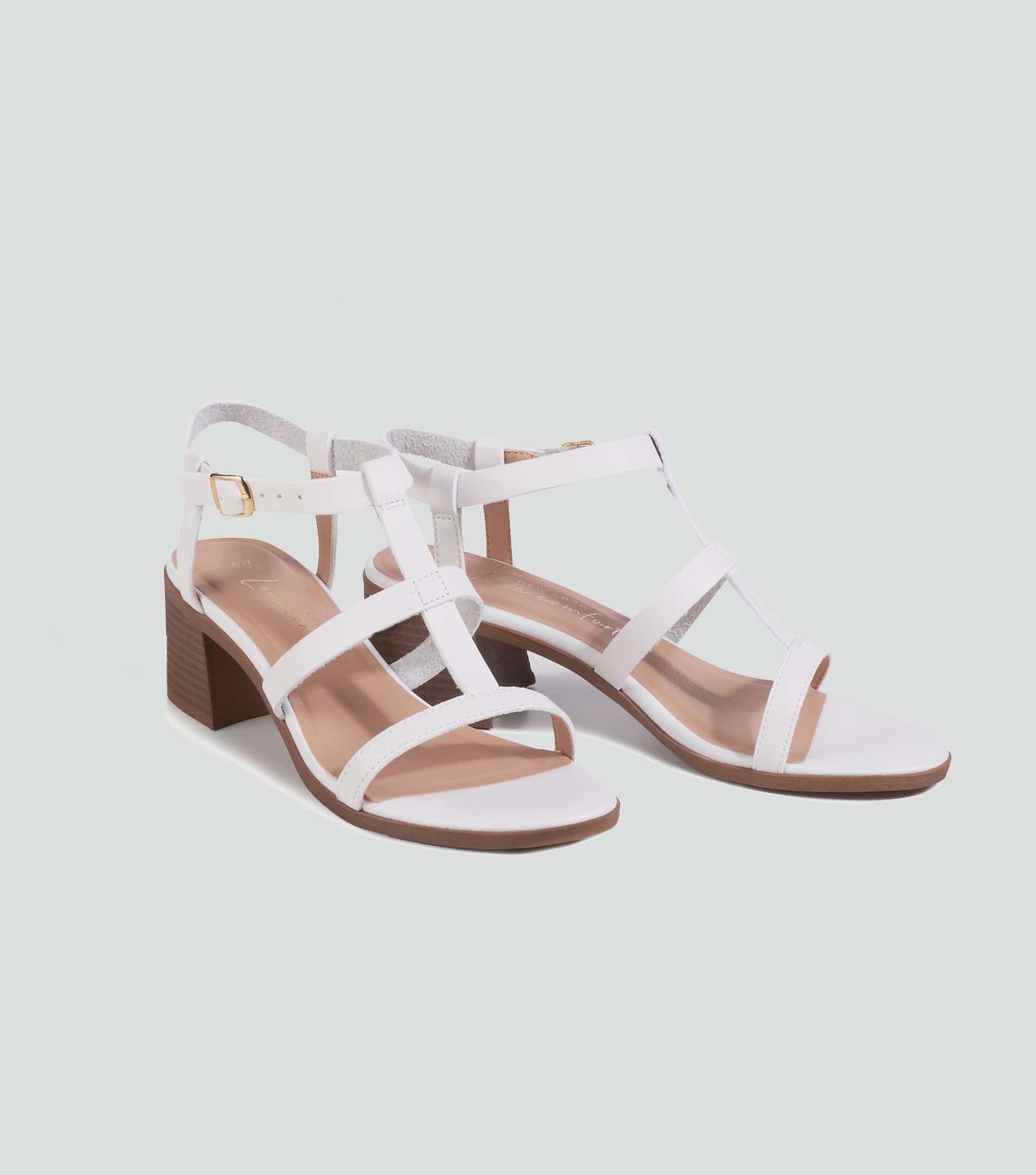 White Leather-Look Block Heel Gladiator Sandals Image 2