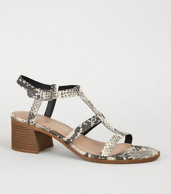 Stone Faux Snake Block Heel Gladiator Sandals | New Look