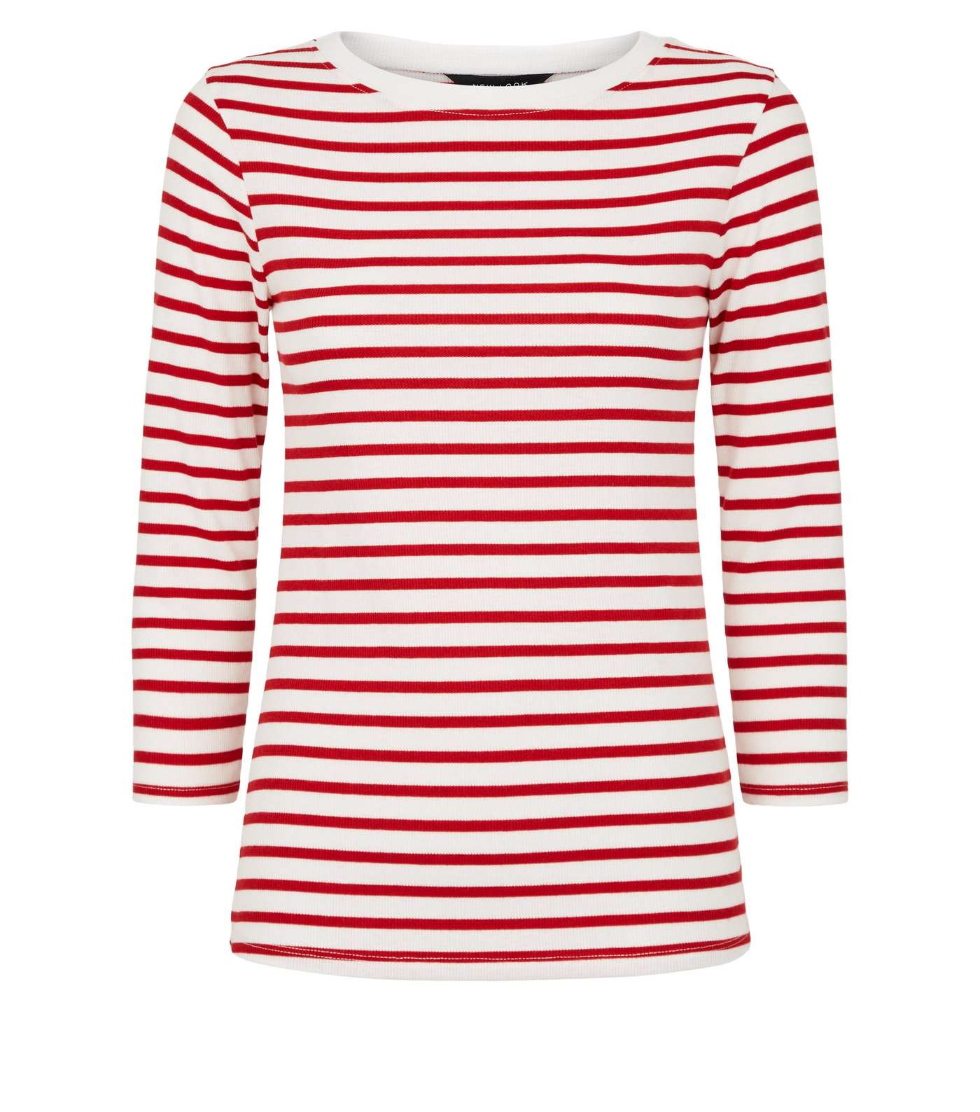 Red Stripe Ribbed 3/4 Sleeve T-Shirt Image 4