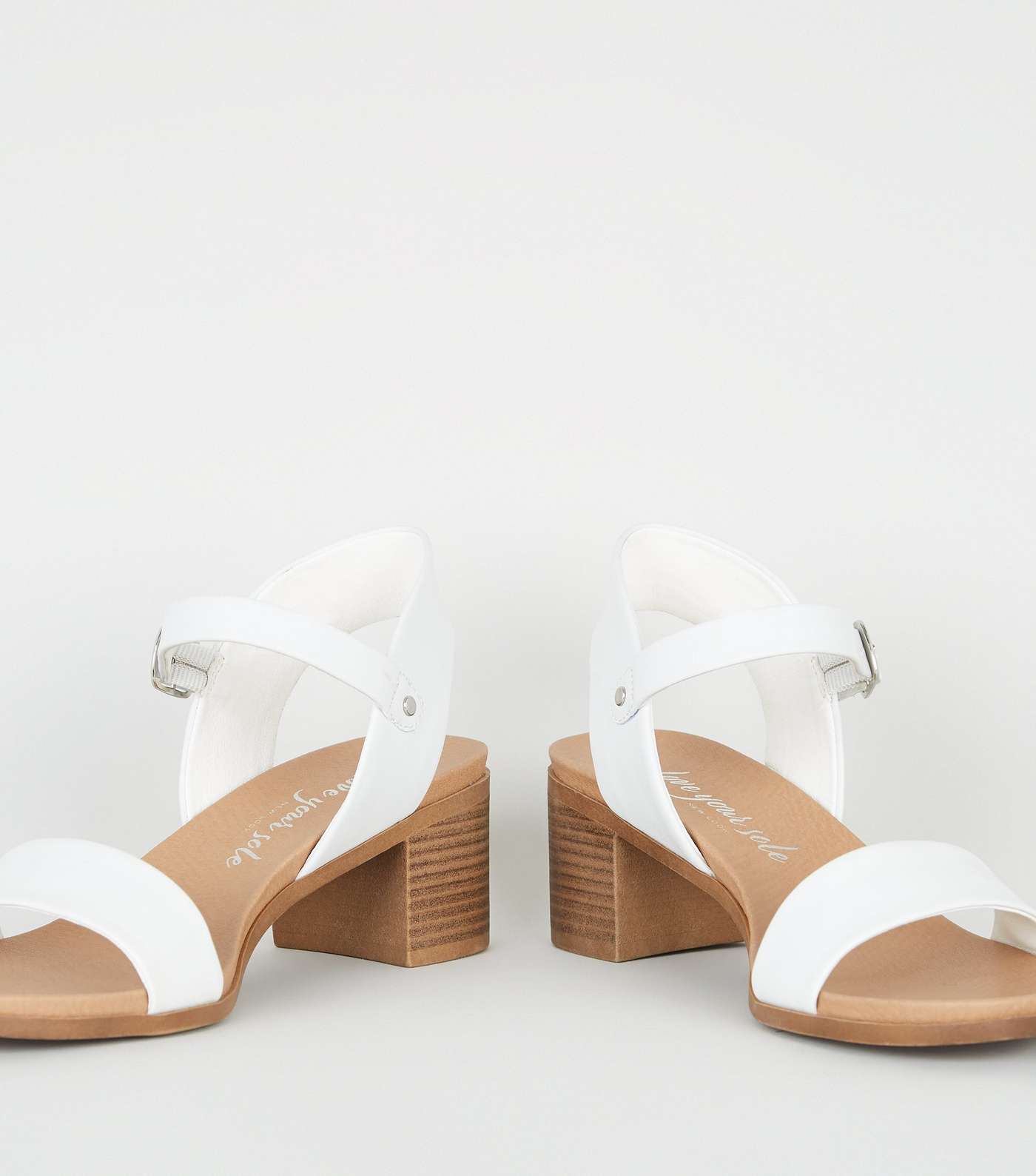White Leather-Look Low Block Heel Sandals Image 4