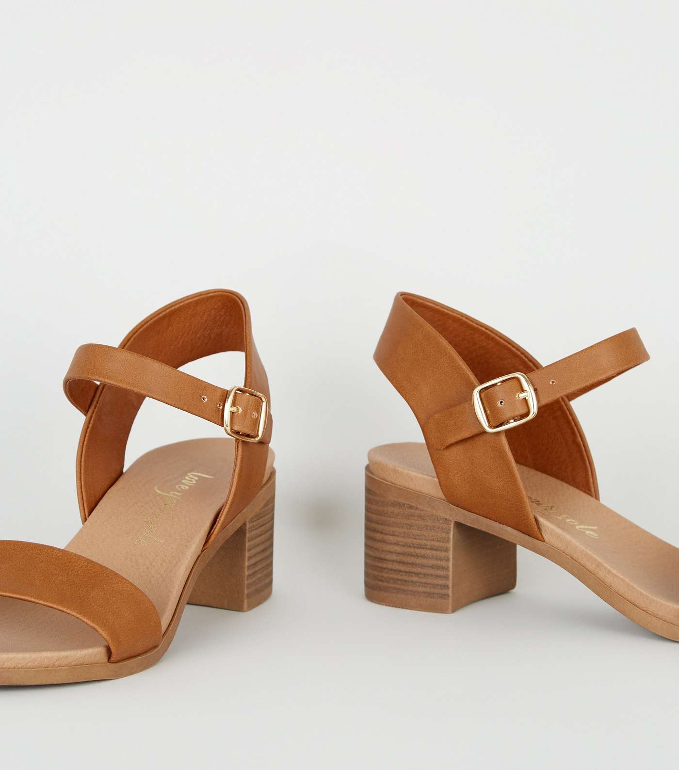 Tan Leather-Look Low Block Heel Sandals Image 4