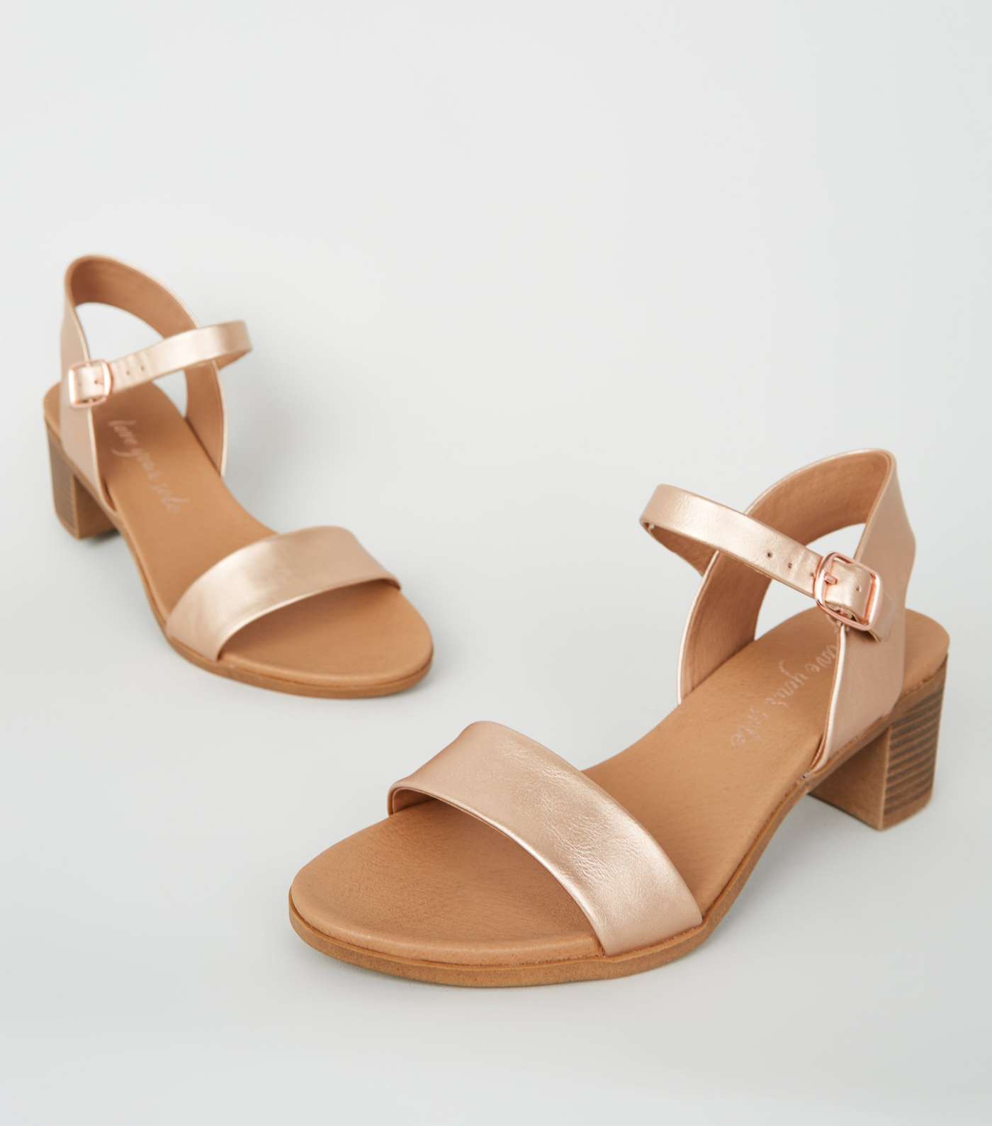 Rose Gold Leather-Look Low Block Heel Sandals Image 3