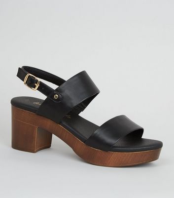 Black wooden outlet block heel sandals