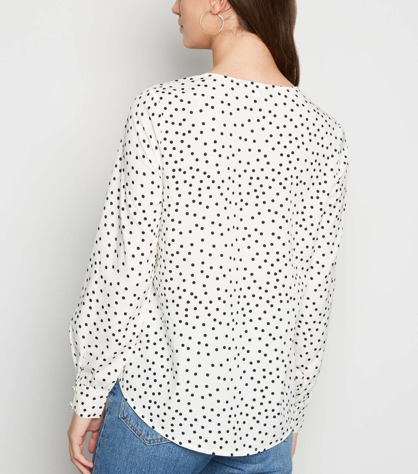 Off White Spot Button Front Blouse  Image 3