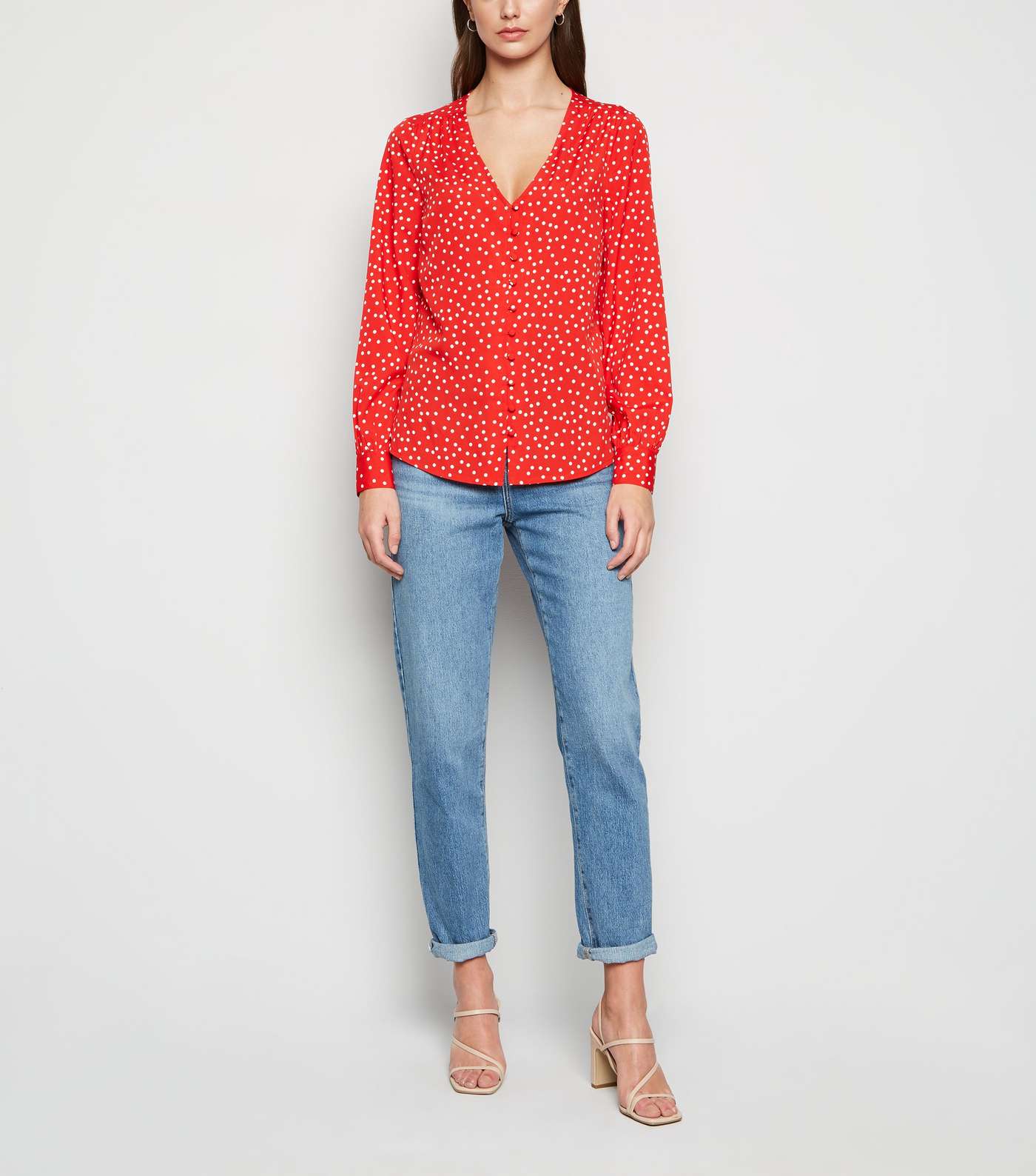 Red Spot Button Front Blouse  Image 2