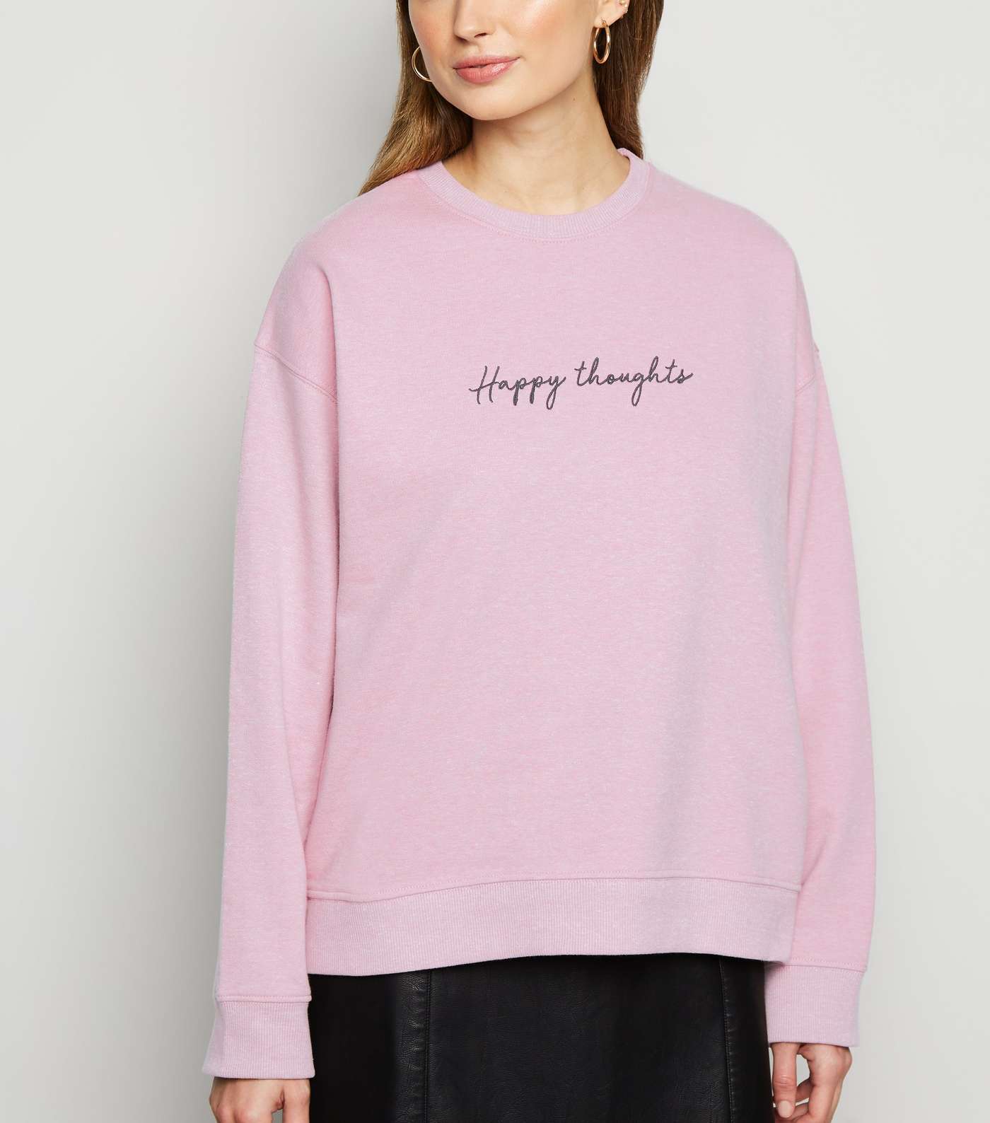 Pale Pink Marl Happy Thoughts Slogan Sweatshirt