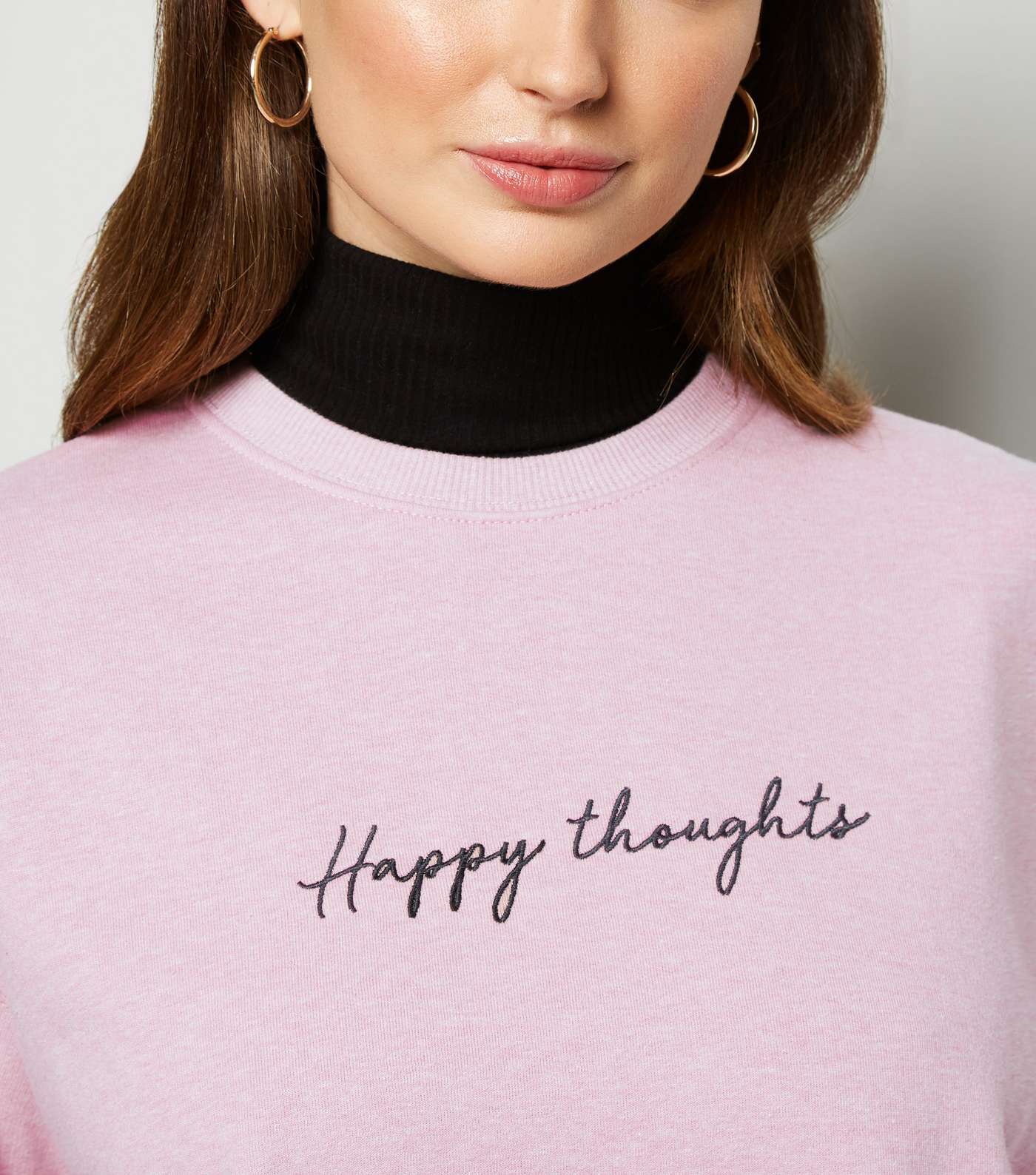 Pale Pink Marl Happy Thoughts Slogan Sweatshirt Image 5