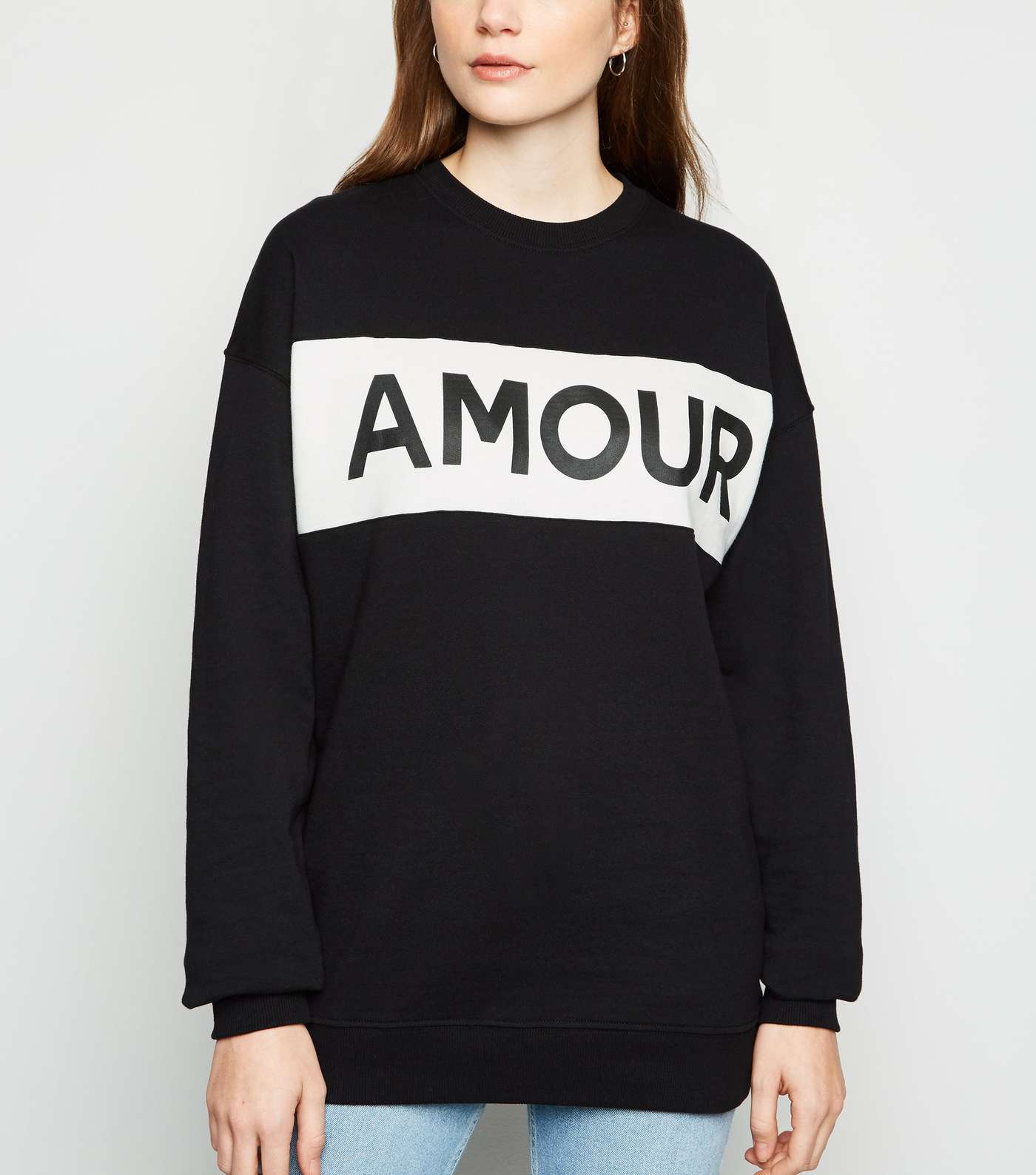 Black Colour Block Amour Slogan Sweatshirt