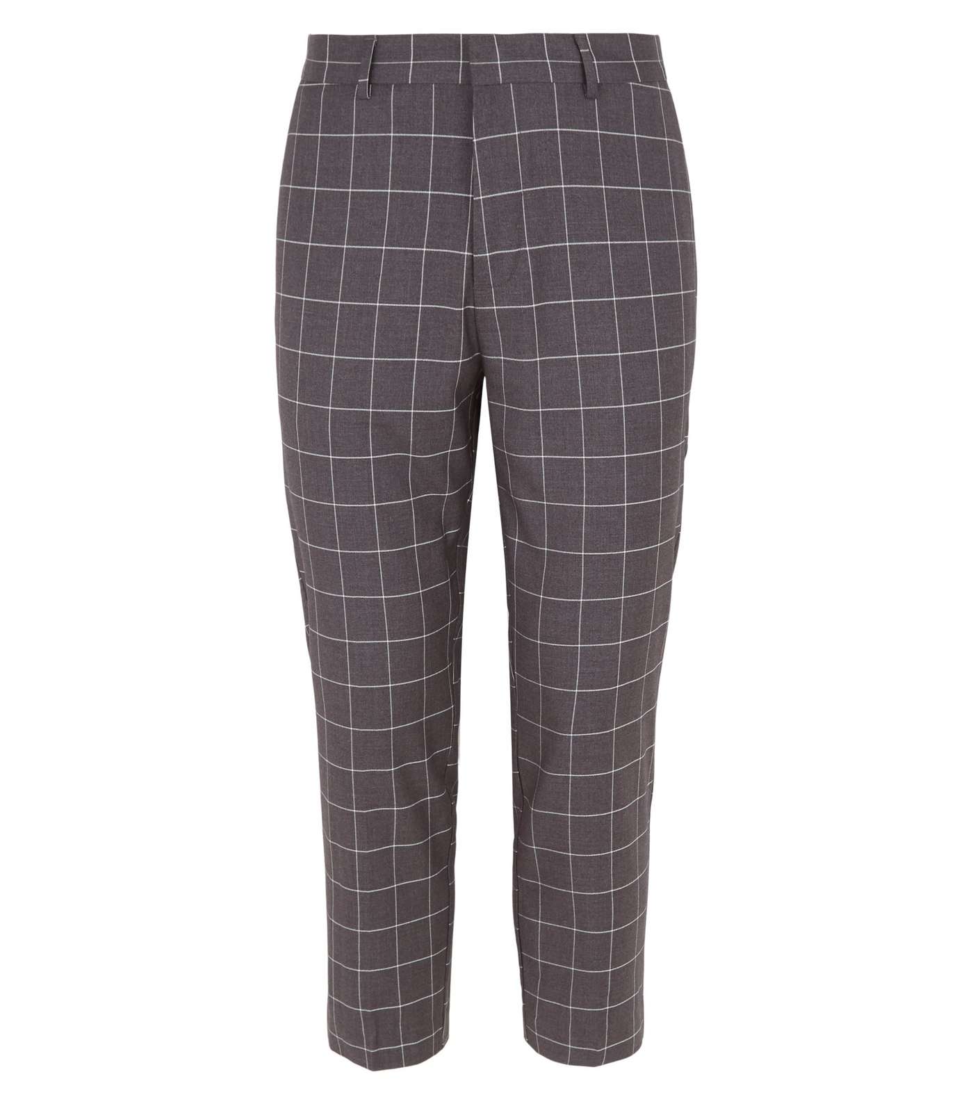 Pale Grey Check Skinny Crop Trousers Image 4