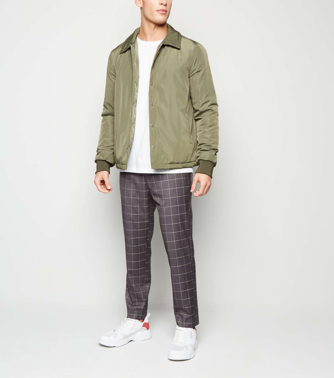 Pale Grey Check Skinny Crop Trousers Image 2