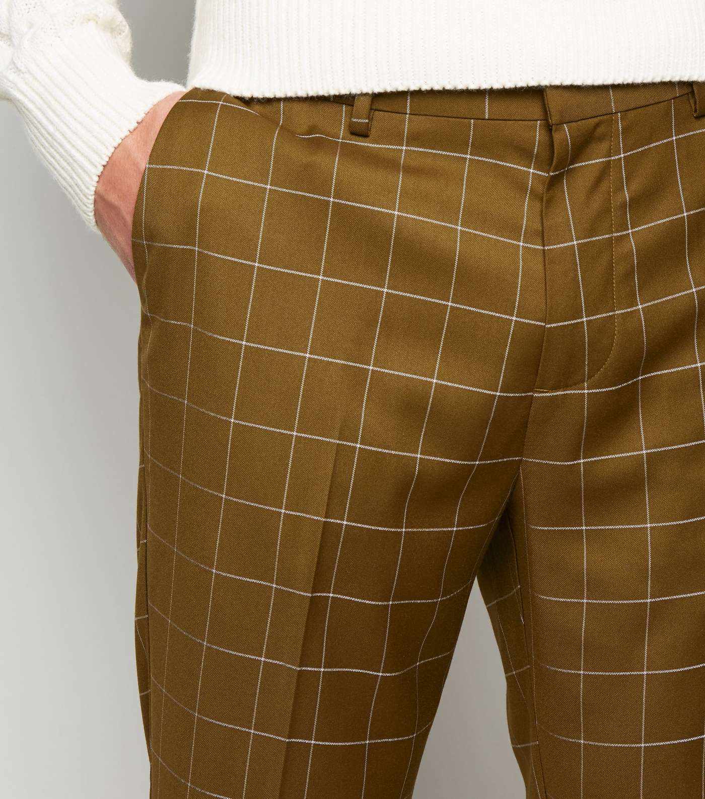 Tan Check Skinny Crop Trousers Image 5