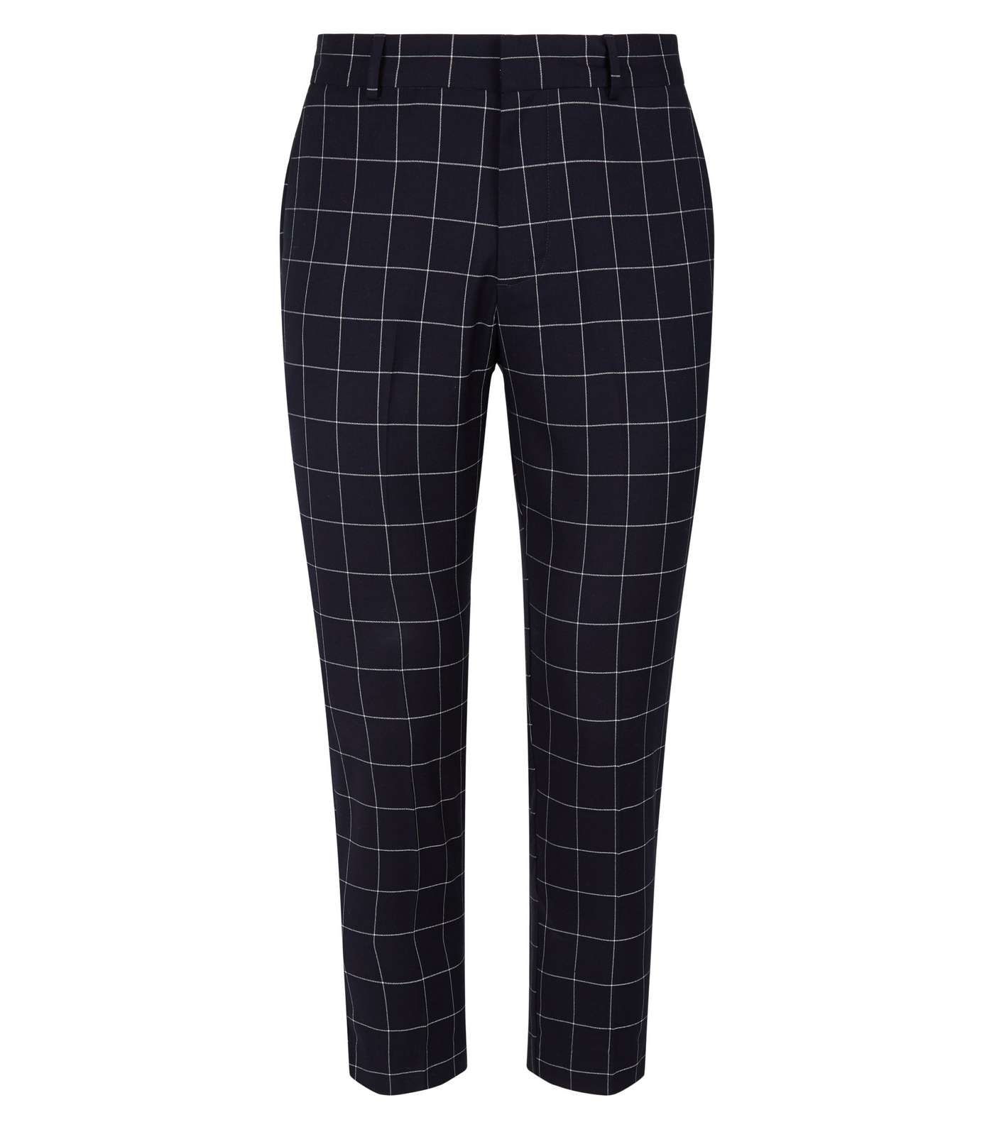 Navy Check Skinny Cropped Trousers Image 4