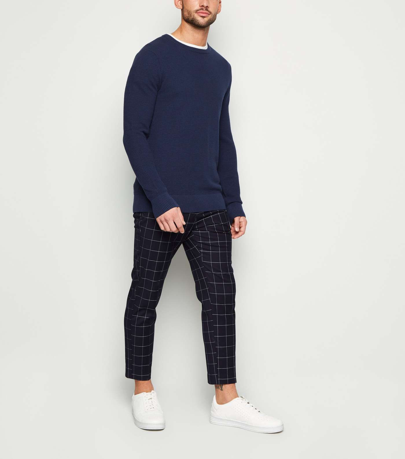 Navy Check Skinny Cropped Trousers Image 2