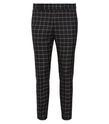 Black Grid Check Skinny Trousers | New Look
