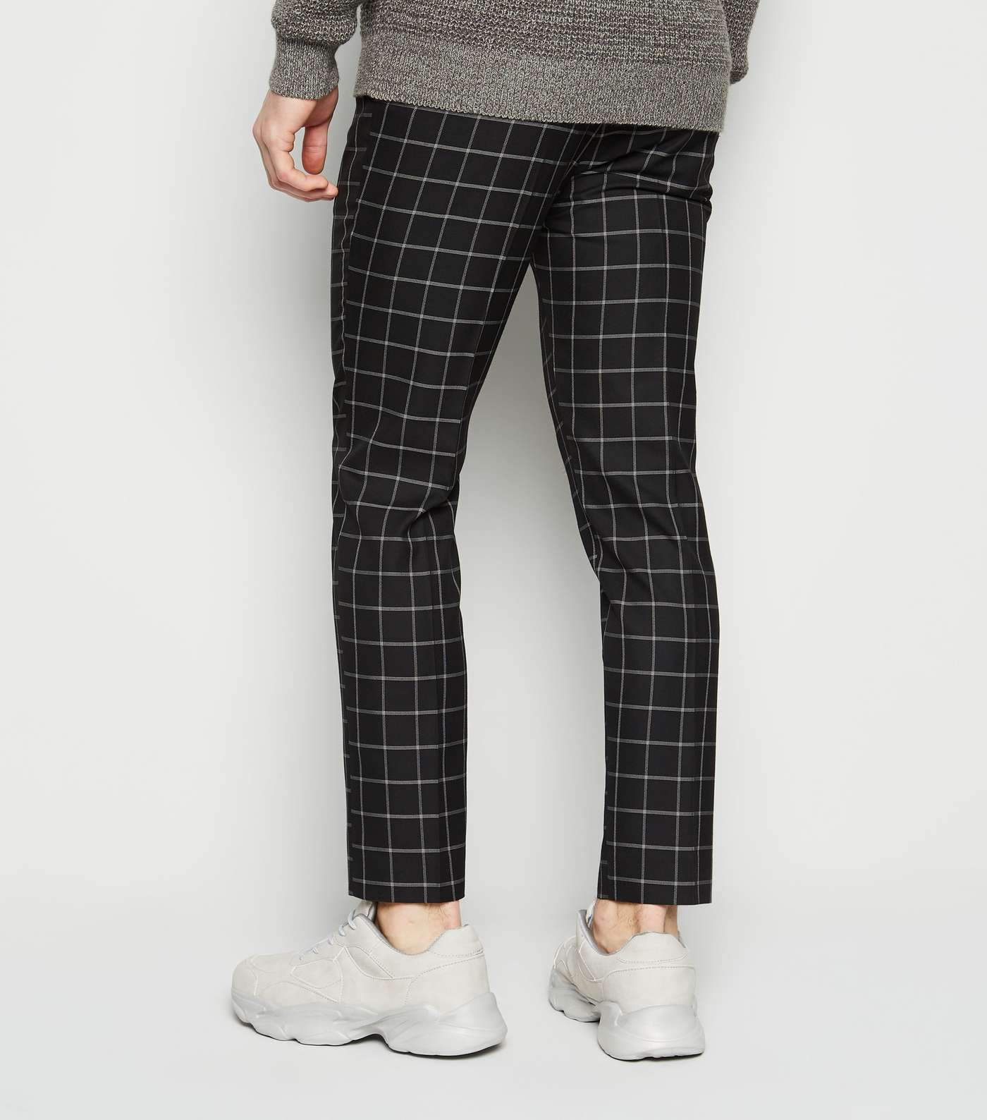 Black Grid Check Skinny Trousers Image 3