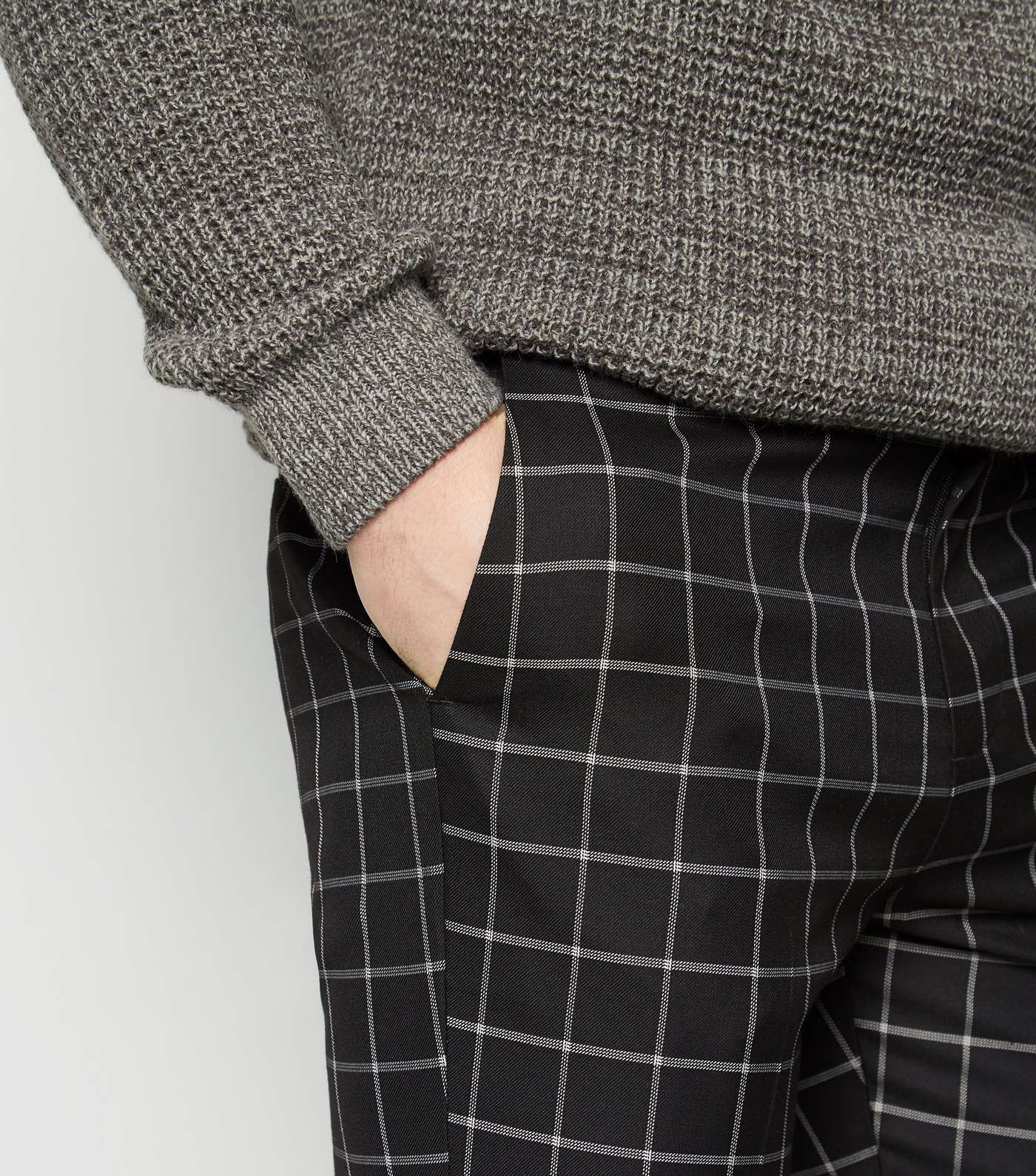 Black Grid Check Skinny Trousers Image 5