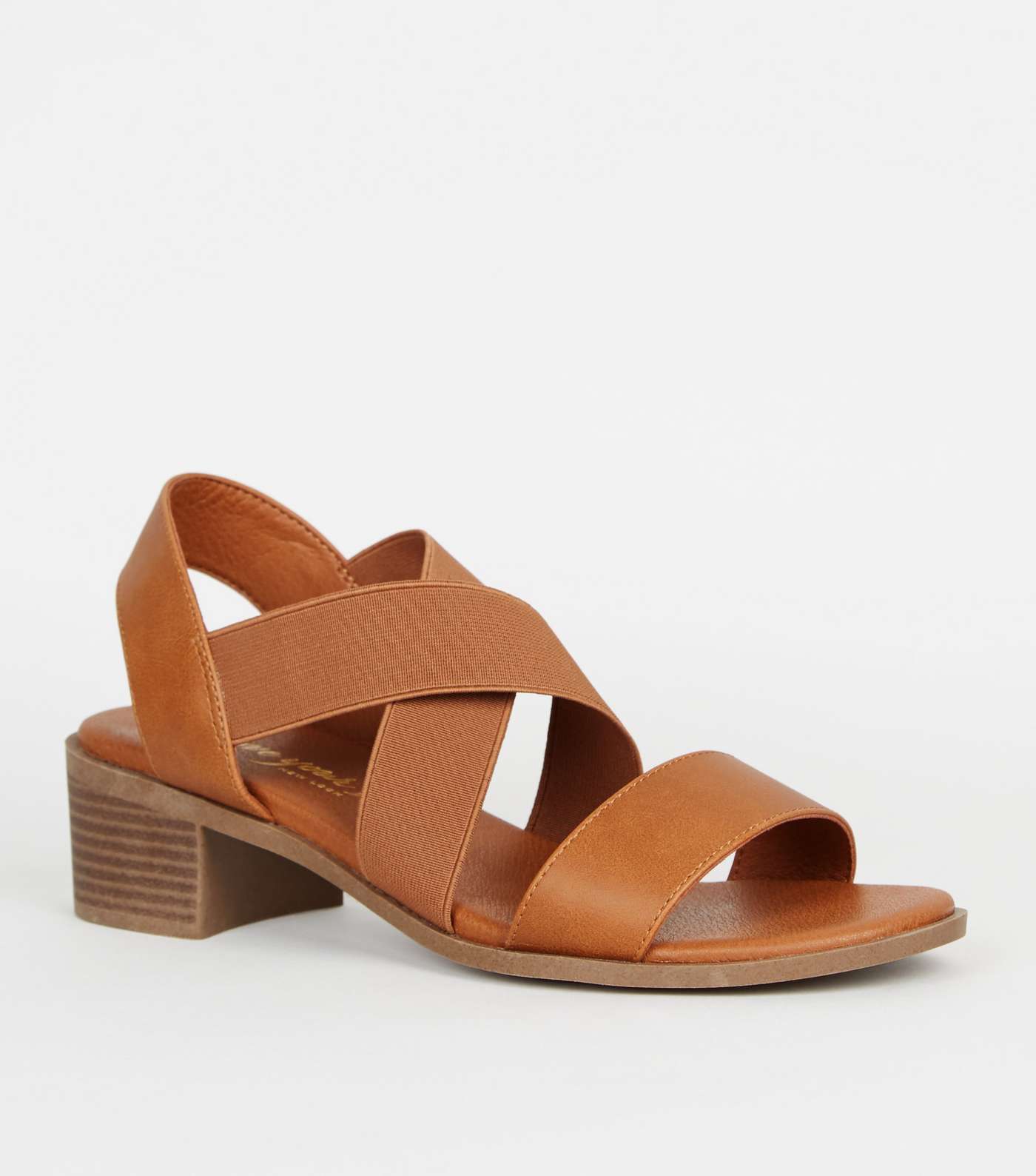 Wide Fit Tan Elastic Strappy Low Heel Sandals