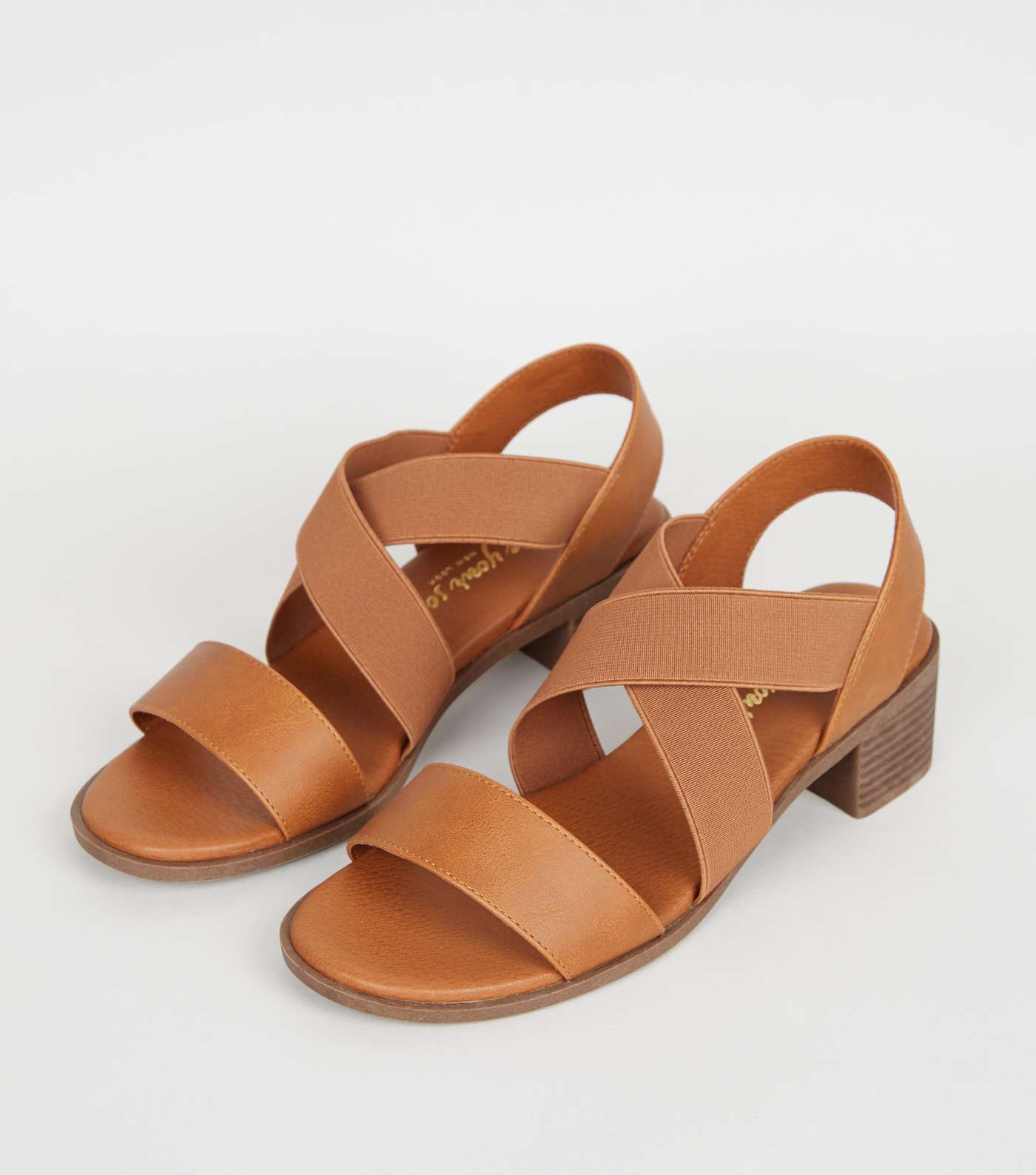 Wide Fit Tan Elastic Strappy Low Heel Sandals Image 3