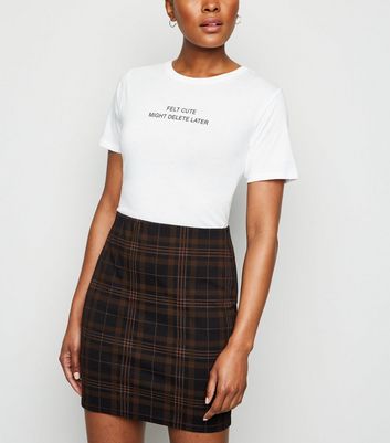 Rust Check Jersey Tube Skirt New Look