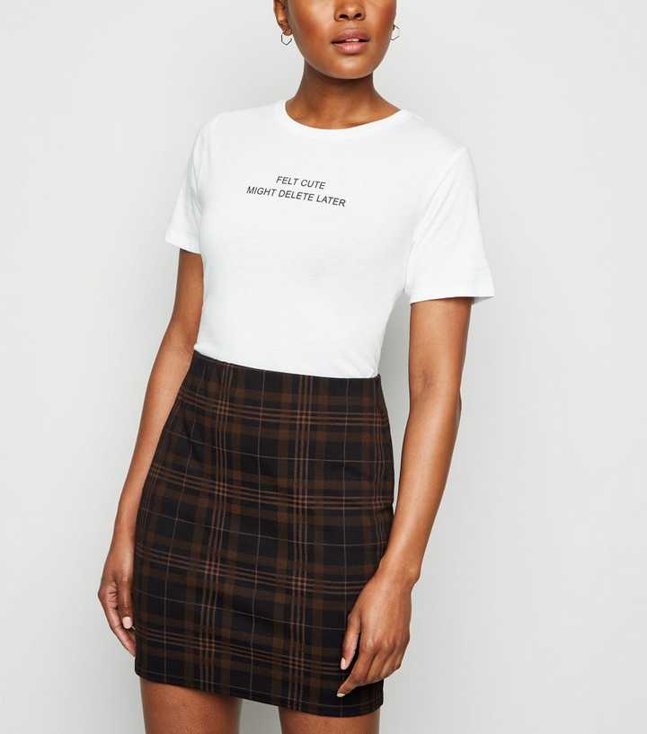 Rust Check Jersey Tube Skirt