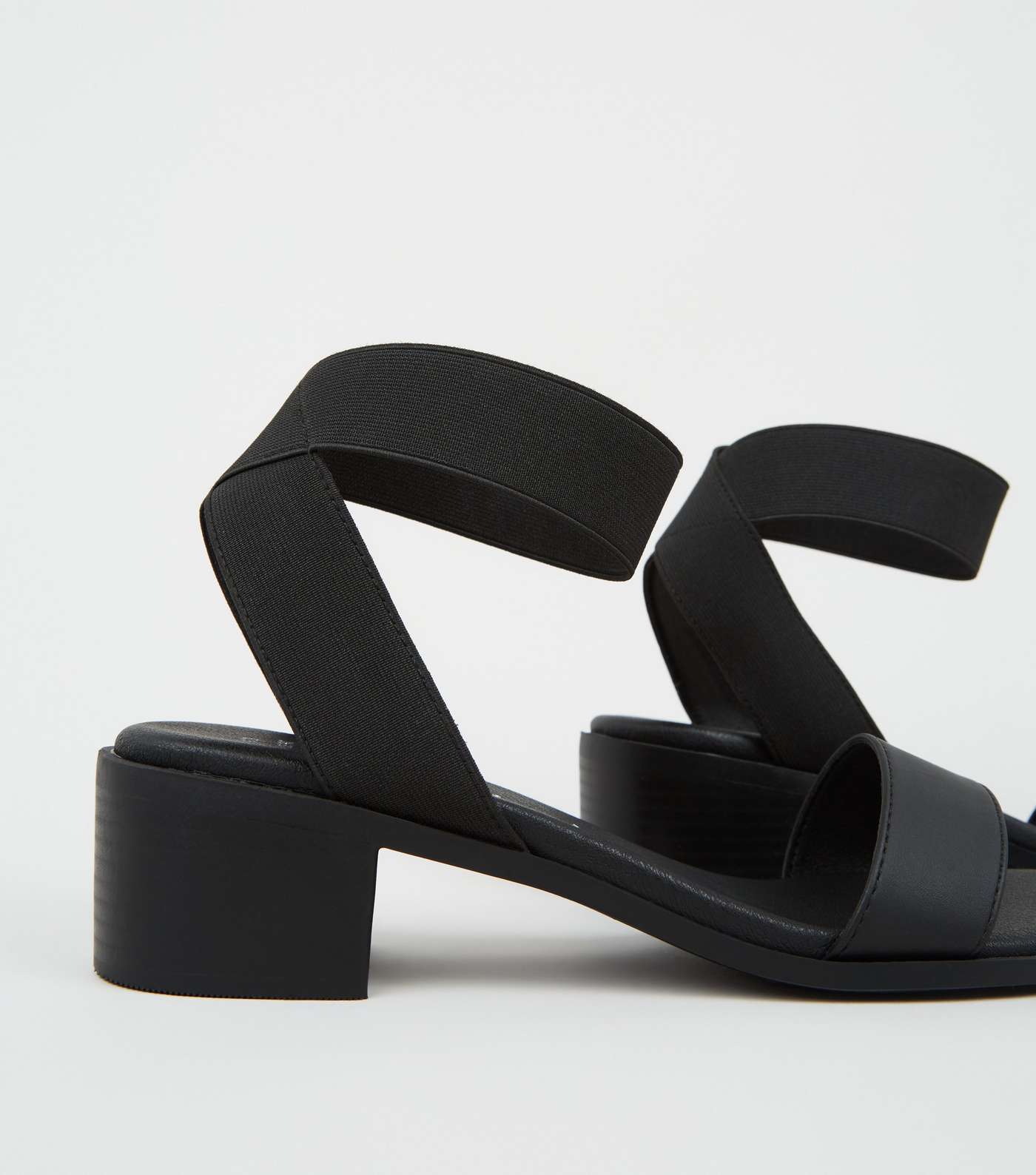 Wide Fit Black Elastic Strap Block Heel Sandals  Image 4