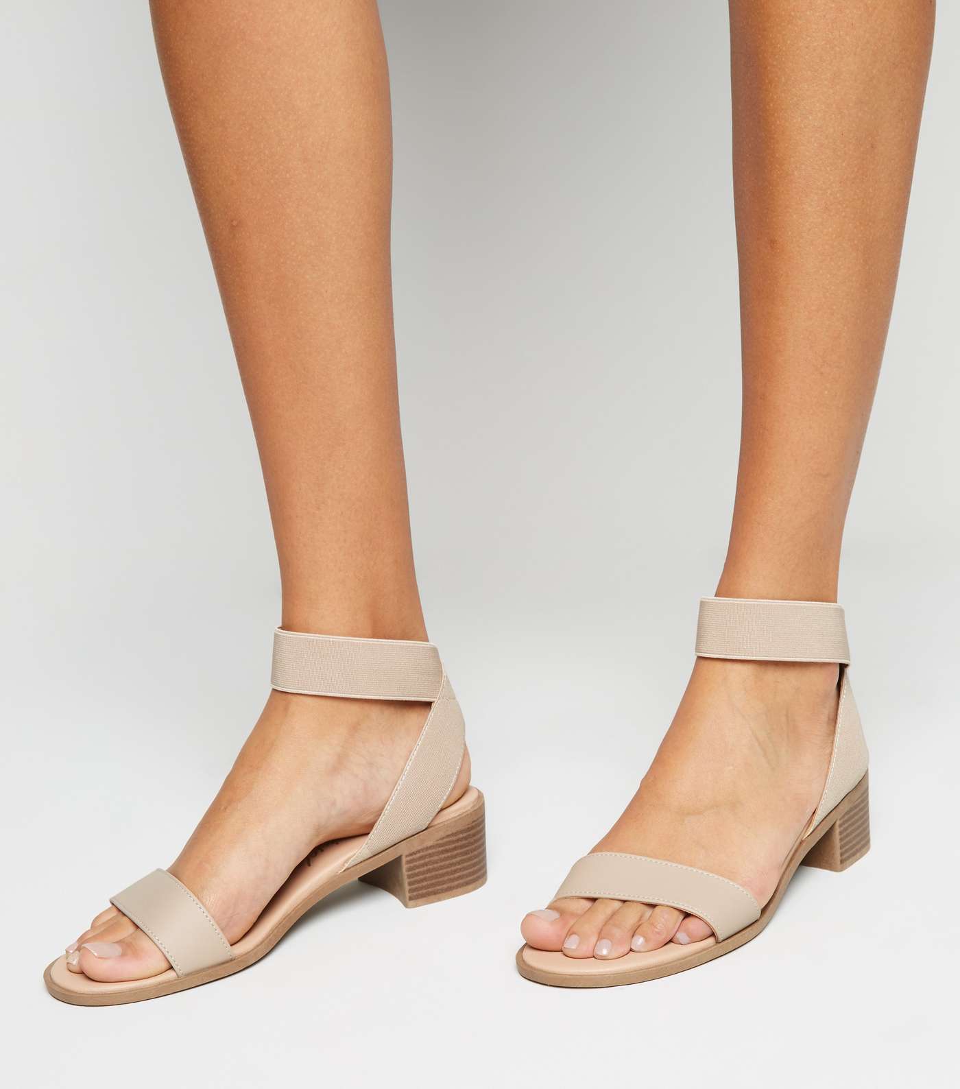 Wide Fit Cream Elastic Strap Block Heel Sandals Image 2