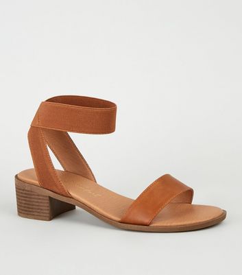 Wide Fit Tan Elastic Strap Block Heel 