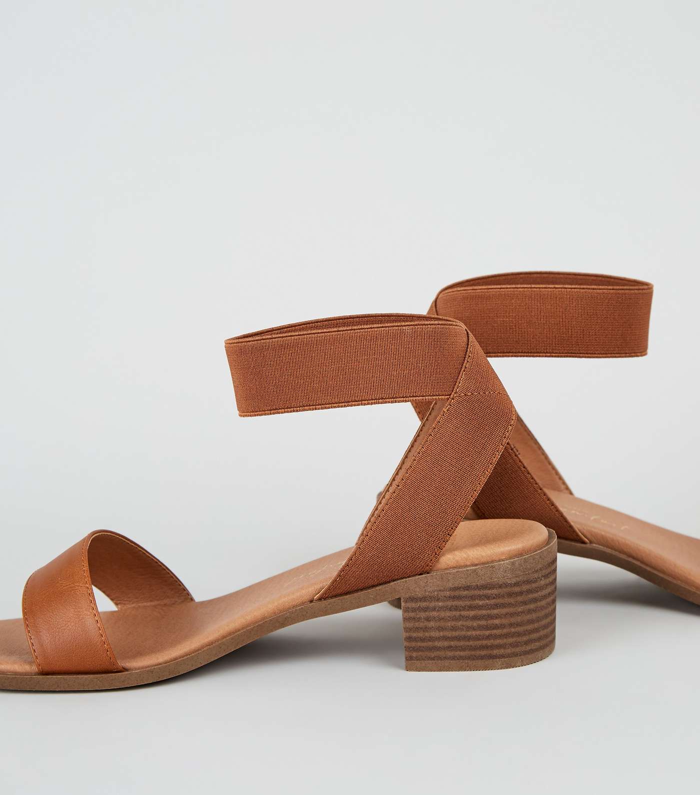 Wide Fit Tan Elastic Strap Block Heel Sandals Image 3