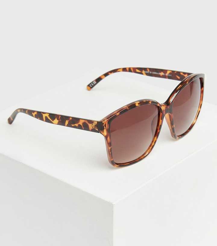 Dark Brown Tortoiseshell Effect Rectangle Sunglasses