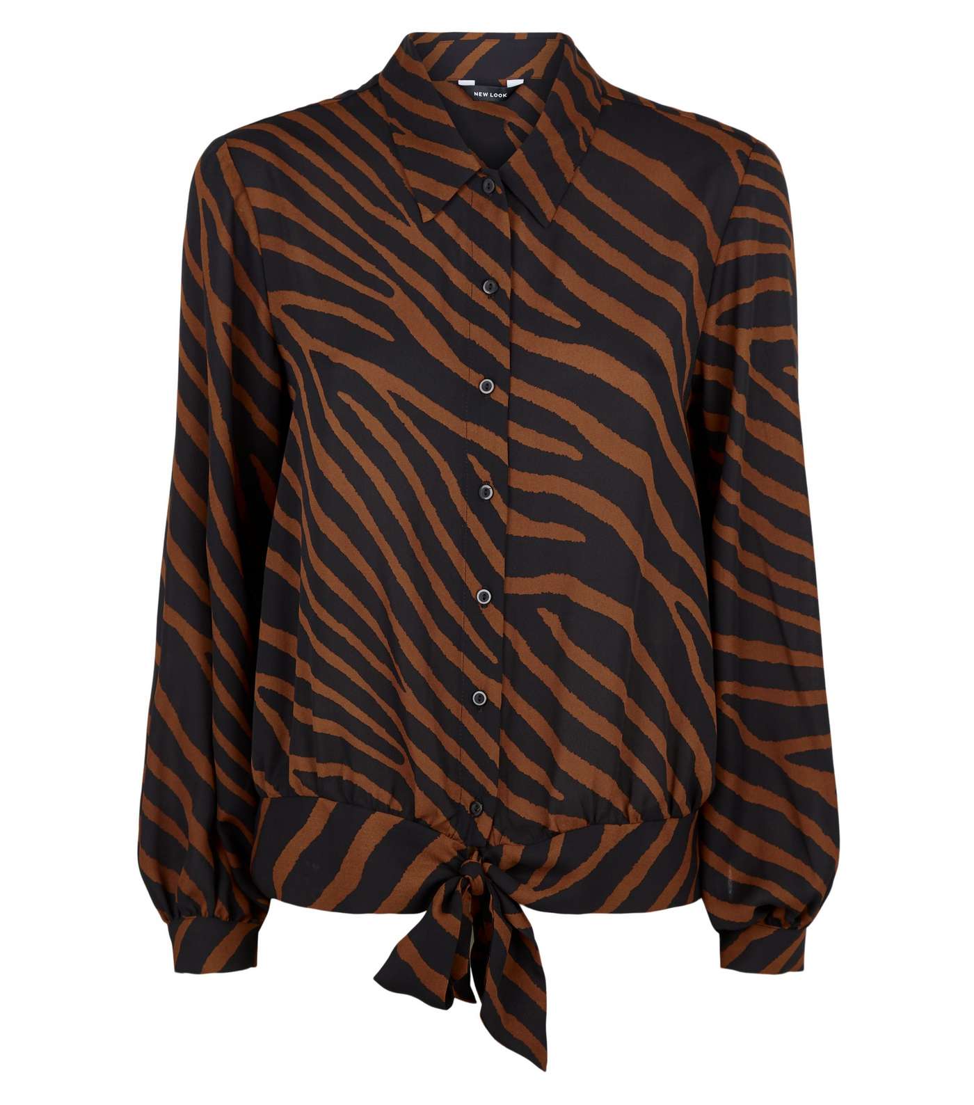 Brown Zebra Tie Front Shirt Image 4
