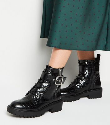 new look croc lace up boots