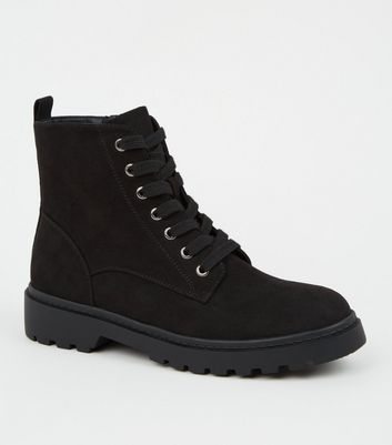 Black Suedette Chunky Hiker Boots | New 