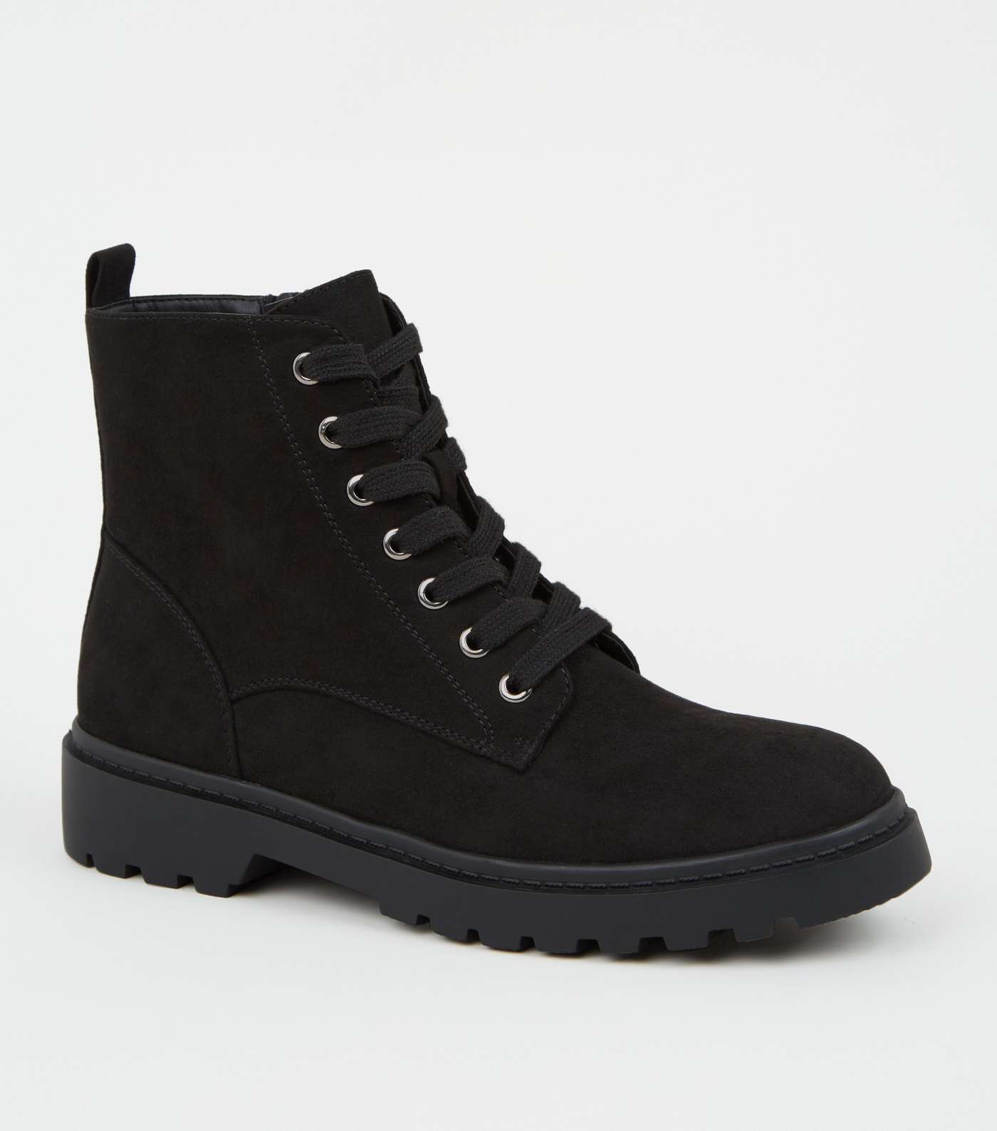 Black Suedette Chunky Hiker Boots