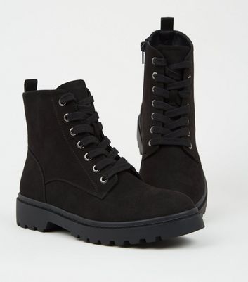 Black Suedette Chunky Hiker Boots New Look