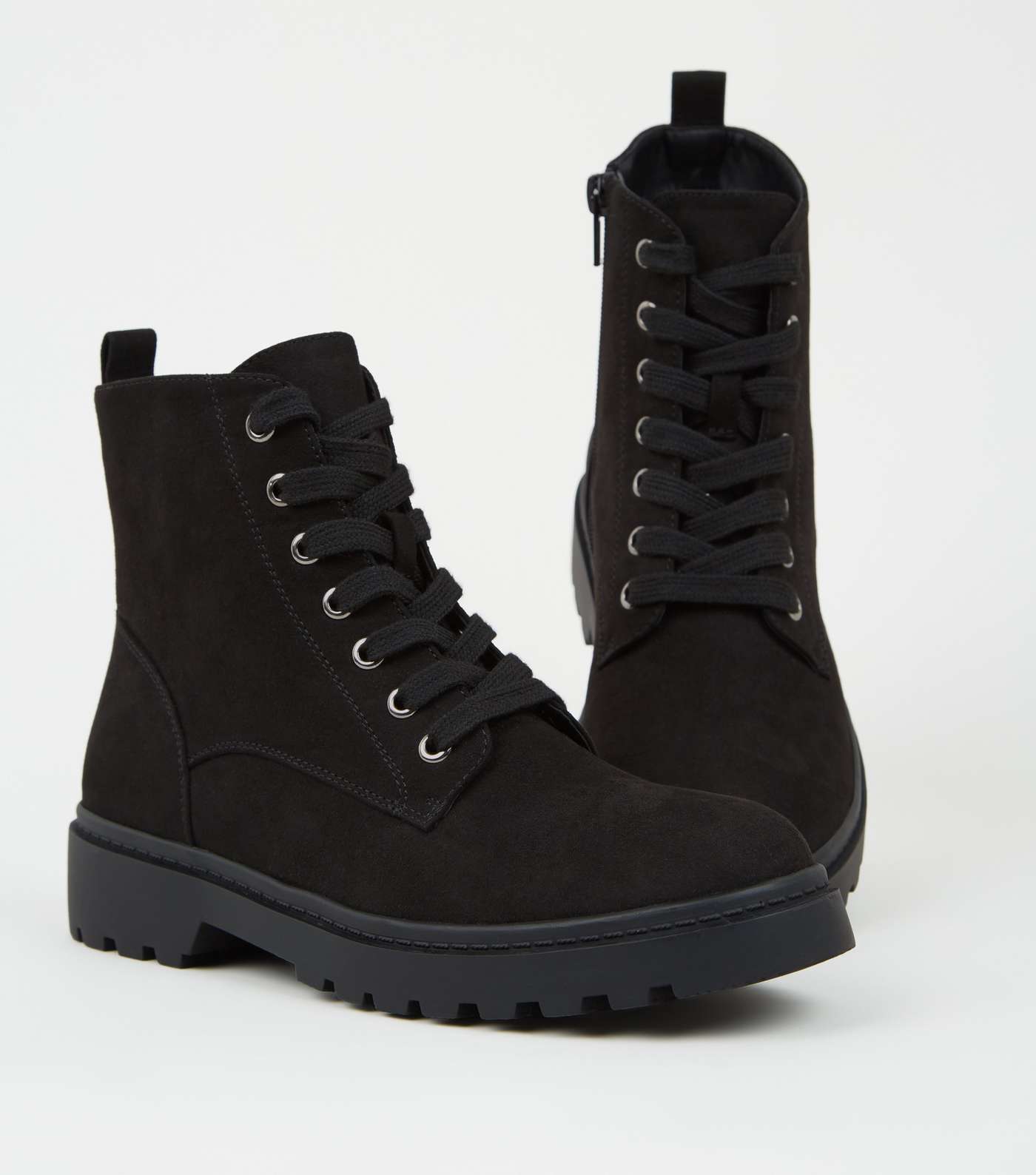 Black Suedette Chunky Hiker Boots Image 3