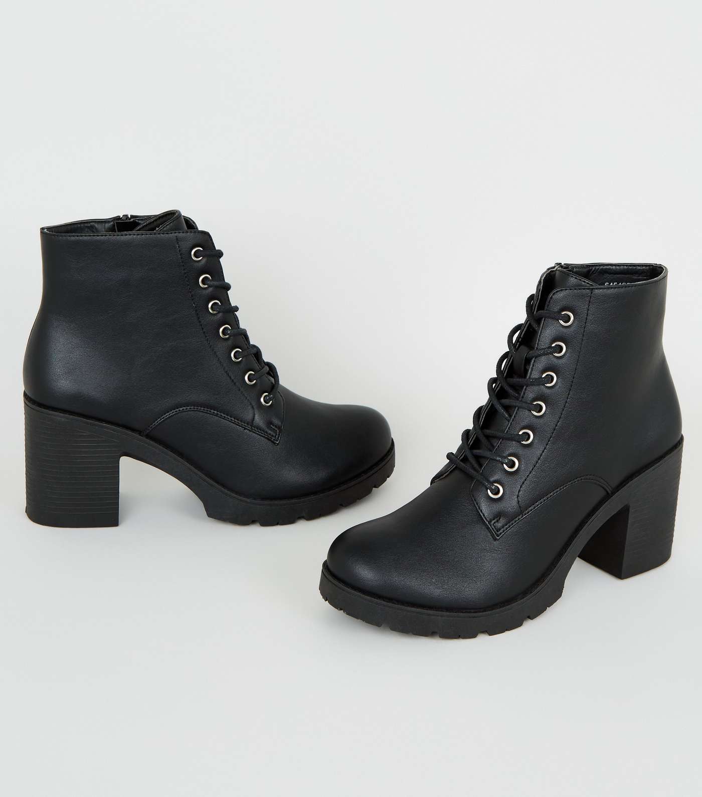 Black Leather-Look Lace Up Heeled Boots Image 3