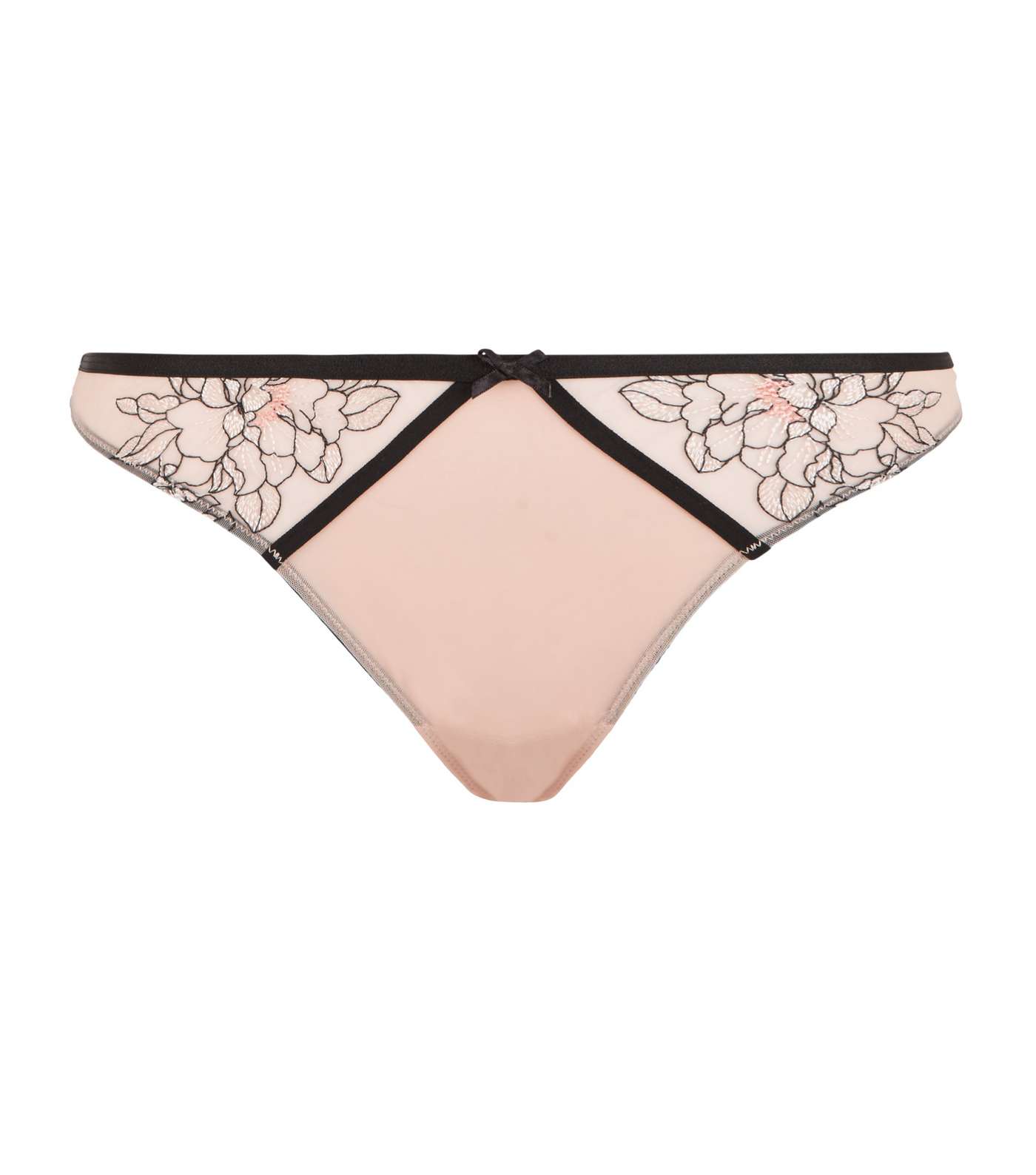 Off White Floral Embroidered Floral Thong Image 3