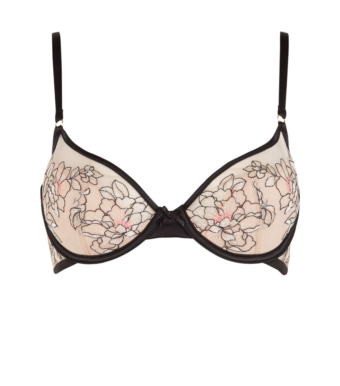 Off White Floral Embroidered Underwired Bra Image 3
