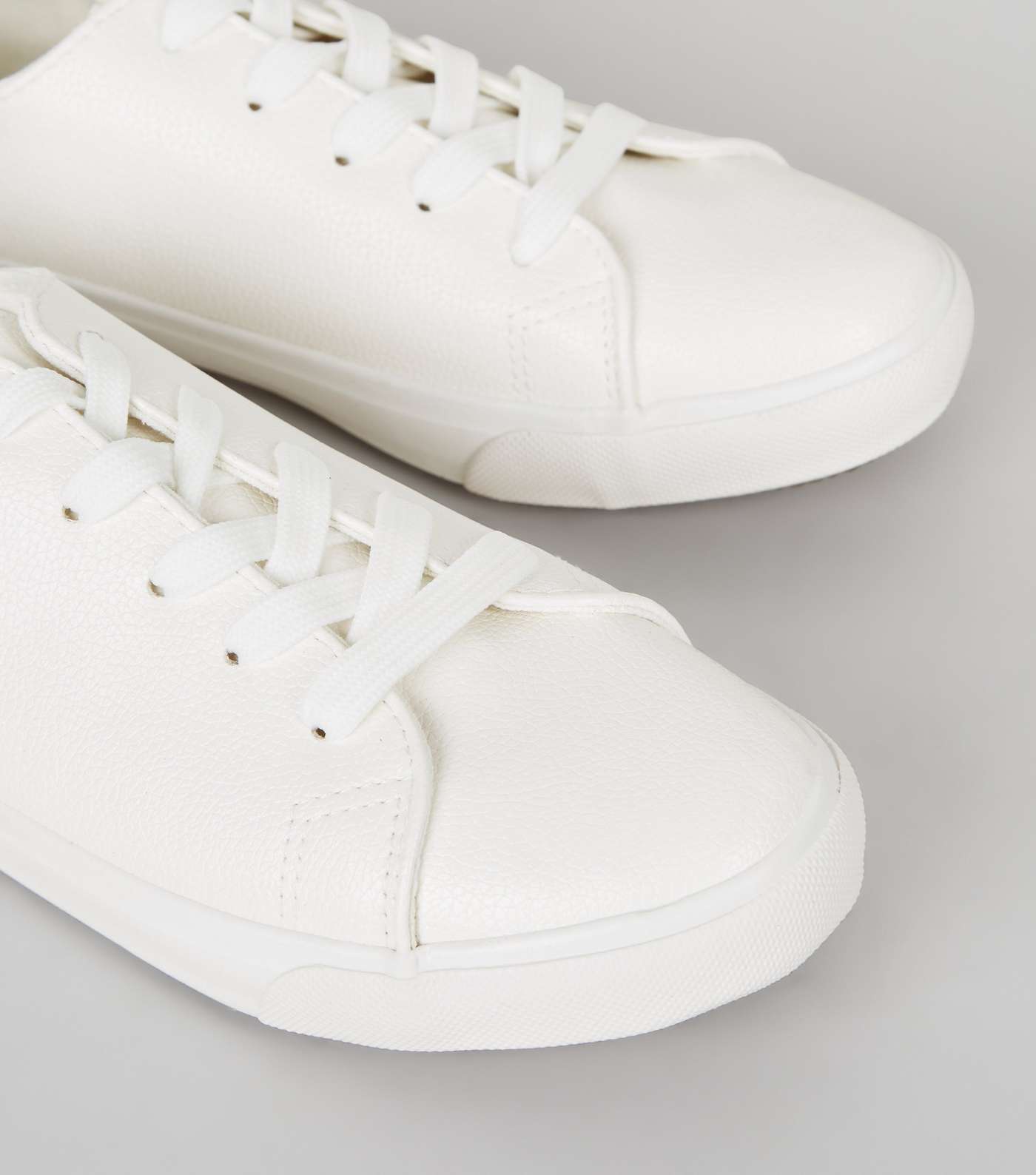 Wide Fit White Leather-Look Trainers Image 4