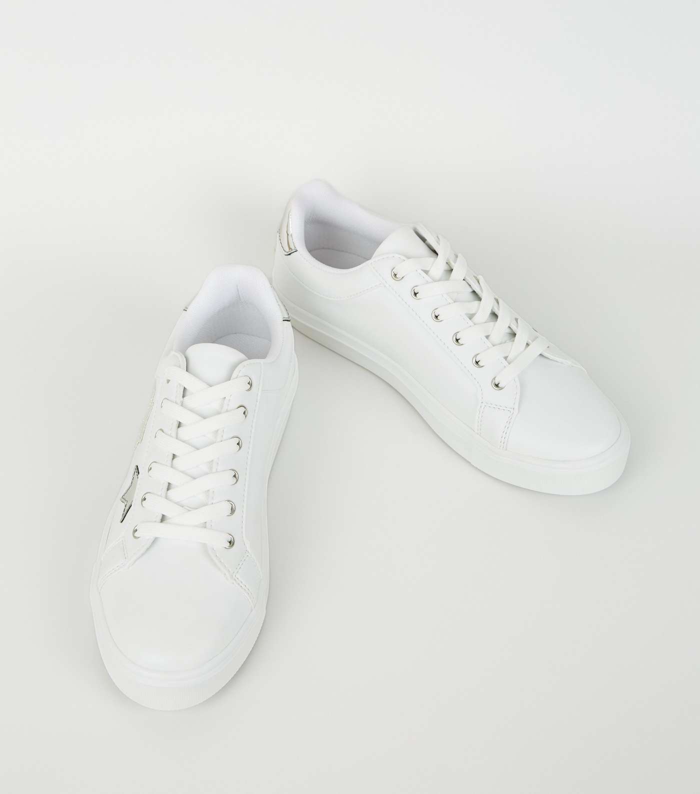 White Leather-Look Side Star Trainers Image 3
