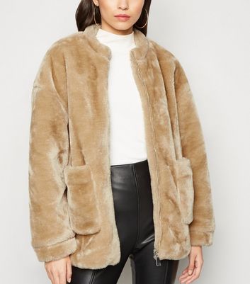 camel faux fur jacket