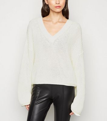 v neck jumper white