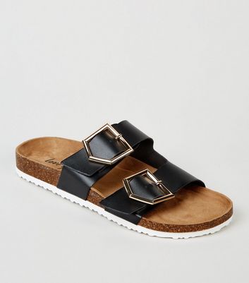 double strap footbed sliders