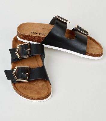 double strap footbed sliders